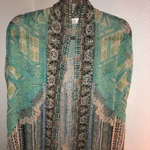 Camilla teal open front cardi cape